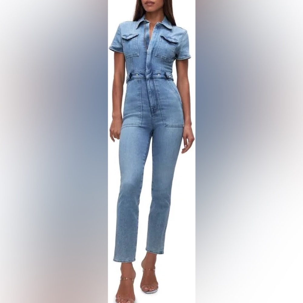 Good American Light Blue Denim Jumpsuit